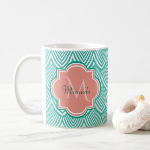 Mug Turquoise Vert Art Déco Poissons Écailles Rose Mon