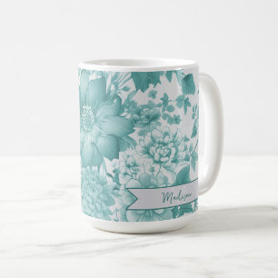 Mug Turquoise Vintage Chinoiserie Floral Personnalisé