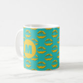 Mug Turquoise & Yellow XOXO Kissing Lips Personalized (Devant gauche)