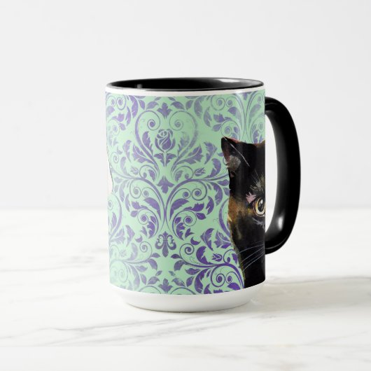 Mug Tuxedo Cat & Black Cat on Damask Imprimer (Devant droit)