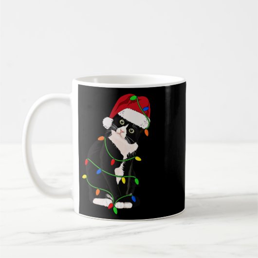 Mug Tuxedo Cat Meow Père Noël Tuxie Feux d'arbre de No (Gauche)