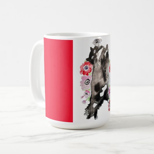 Mug Tuxedo Chat Cute Jolie Fleurs Chats Aquarelle  (Devant gauche)