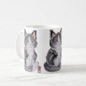 Mug Tuxedo Chat Noir Blanc Kitten Aquarelle Élégante (Devant gauche)