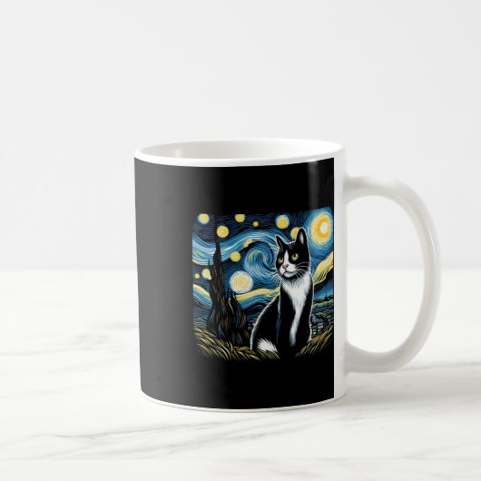 Mug Tuxedo Chat Starry Peinture de nuit Tuxedo Proprié (Droite)