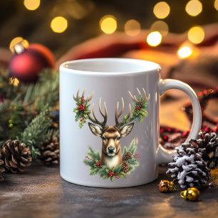 Mug Twin Buck Deer décoré avec des ornements
