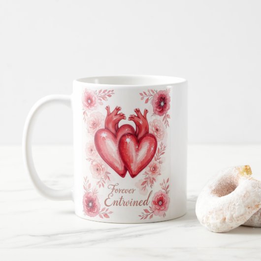 Mug Twin Hearts Forever Enchantée Floral (Avec donut)