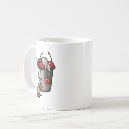 Mug Two MICE Stealing Cherries, Bucket of Cherries Art (Devant gauche)