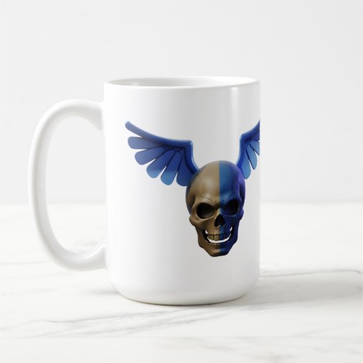 Mug Two-Toned Skull with Blue Stylized Wings (Gauche)