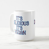 Mug Typographie Bleue C'est délicieux C'est Vegan (Devant gauche)