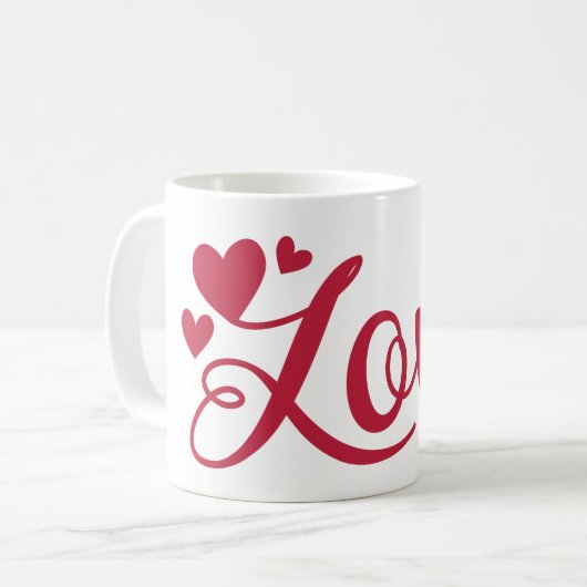 Mug Typographie d'amour du coeur rouge (Devant gauche)
