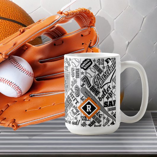 Mug Typographie de baseball Noir Blanc Monogramme ID77