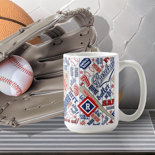 Mug Typographie de baseball Rouge Blanc Bleu Monogramm