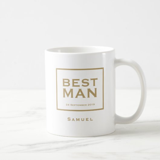 Mug Typographie de Best Man Gold/Nom/cadeau (Droite)