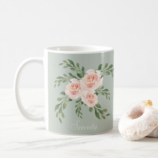 Mug Typographie de l'aquarelle Sage Green Blush Sereni (Avec donut)