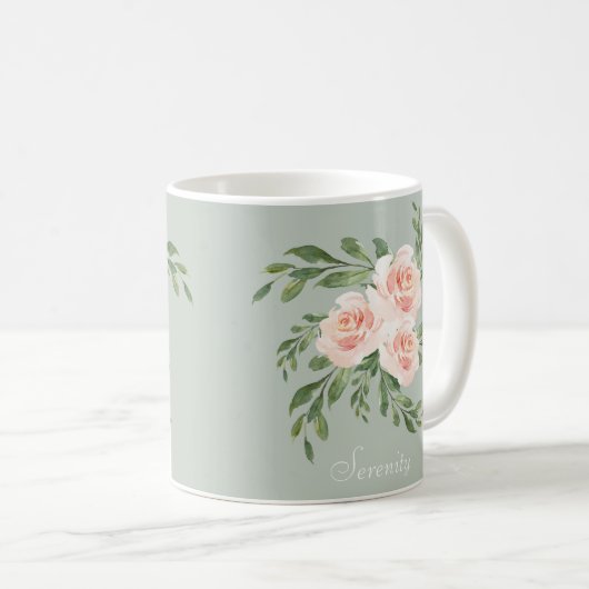Mug Typographie de l'aquarelle Sage Green Blush Sereni (Devant droit)