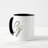 Mug Typographie de Monogramme noir "G" Fleurs élégante (Devant gauche)