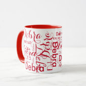 Mug Typographie de nom répétée rouge (Devant gauche)