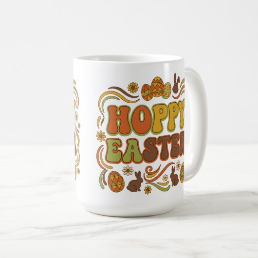 Mug Typographie de Pâques Hoppy Rétro 70 (Devant droit)