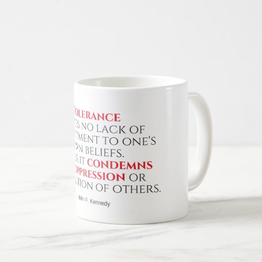 Mug Typographie des devis de tolérance JFK (Devant droit)