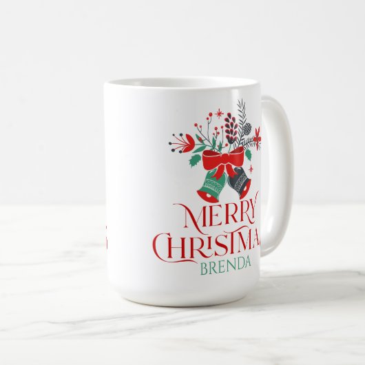 Mug Typographie du bouquet de Noël et monogramme (Devant droit)