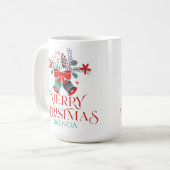 Mug Typographie du bouquet de Noël et monogramme (Devant gauche)