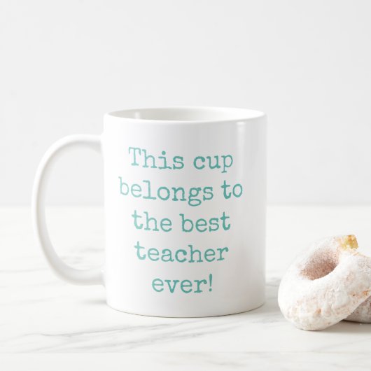 Mug Typographie du meilleur enseignant turquoise bleu (Avec donut)