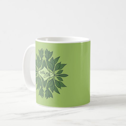 Mug Typographie esthétique Feuille du printemps vert (Devant gauche)