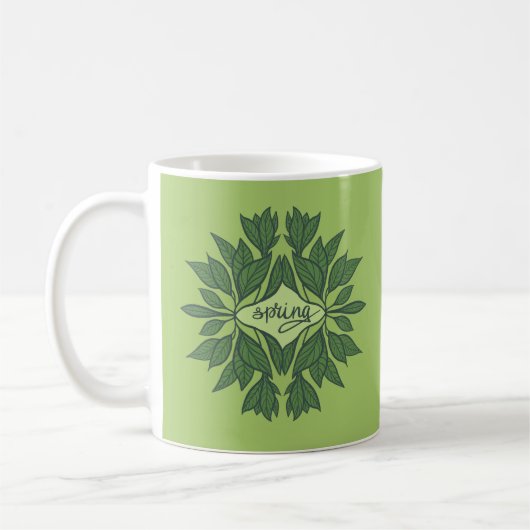 Mug Typographie esthétique Feuille du printemps vert (Gauche)