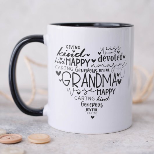 Mug Typographie Grand-mère du coeur