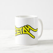 Mug Typographie gras jaune style graffiti guépard (Devant droit)