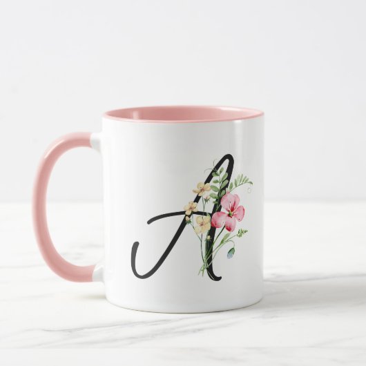 Mug Typographie Initiale Une Aquarelle Rose Flower (Gauche)
