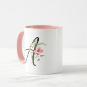 Mug Typographie Initiale Une Aquarelle Rose Flower (Devant gauche)