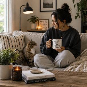 MUG TYPOGRAPHIE MANUSCRITE NOIRE LUDIQUE CHATS CAFÉ