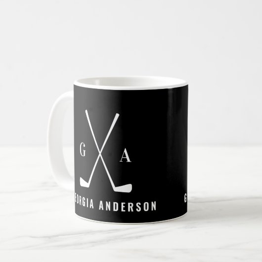 Mug Typographie moderne golf premier monogramme noir (Devant gauche)