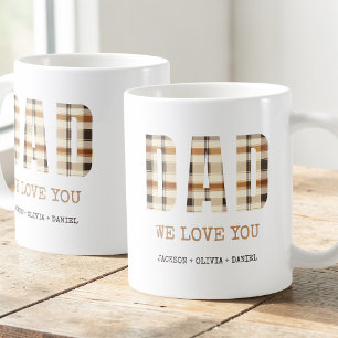 Mug Typographie Moderne Marron Papa On T'aime Noms des