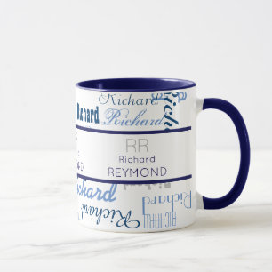 Mug typographie moderne masculine nom motif sur bleu