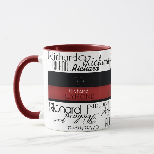 Mug typographie moderne masculine nom rouge/noir (Gauche)