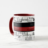 Mug typographie moderne masculine nom rouge/noir (Devant gauche)