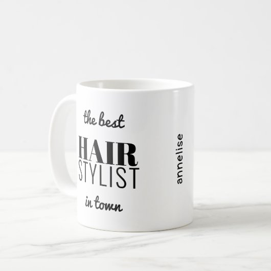 Mug Typographie moderne profession de coiffeur drôle (Devant gauche)