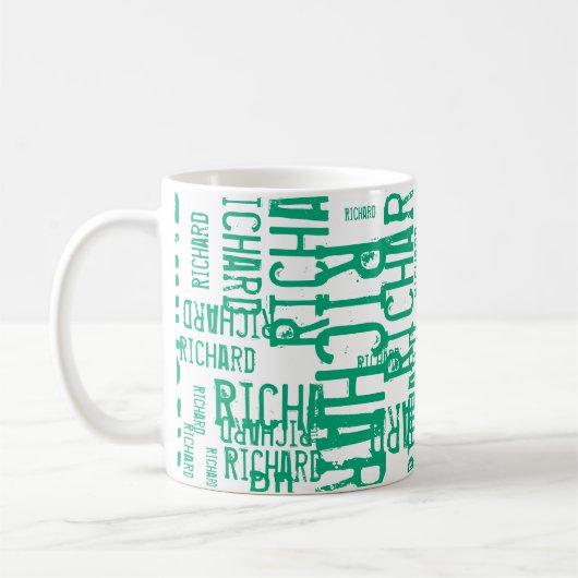 Mug Typographie moderne répétant le nom vert-bleu (Gauche)