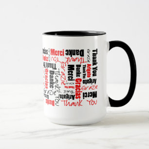 Mug Typographie multilingue du Merci rouge noir