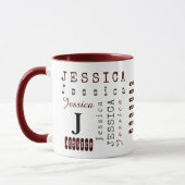 Mug Typographie Personnalisée Nom et monogramme répété (Gauche)