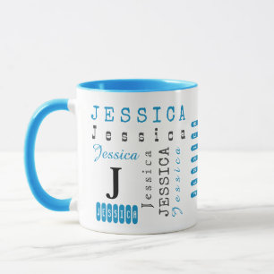 Mug Typographie Personnalisée Nom et monogramme répété