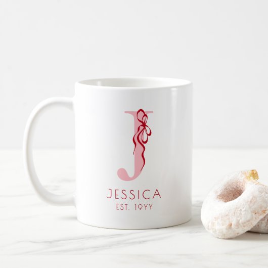 Mug Typographie rose élégante Chic Bow Feminine Monogr (Avec donut)