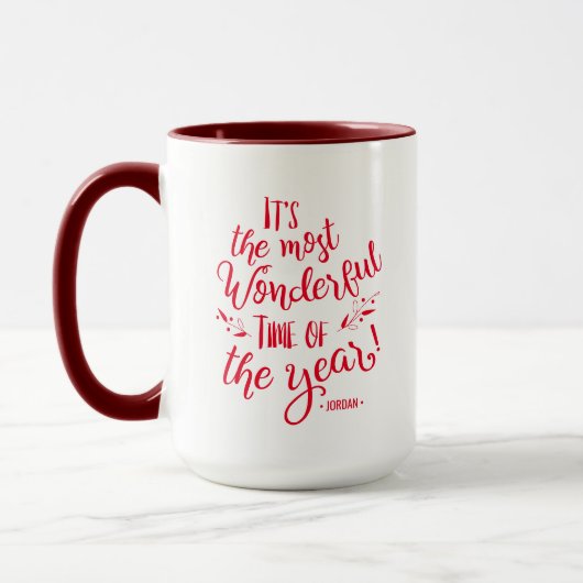 Mug Typographie rouge Plus Merveilleux temps Noël (Gauche)