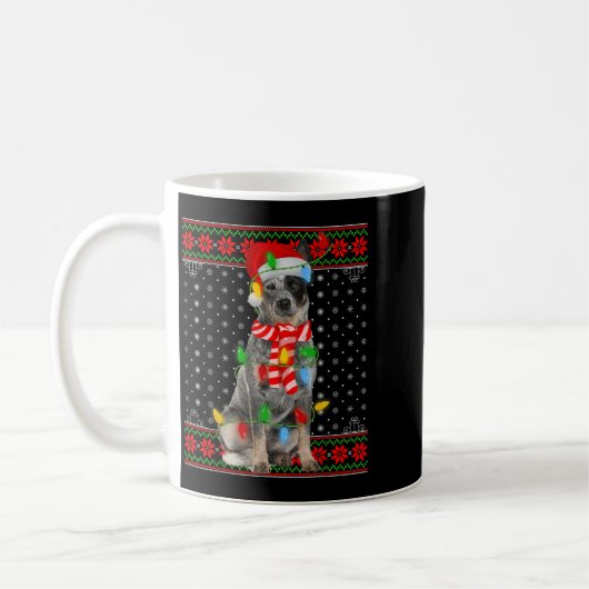 Mug Ugly Xmas Dog Lights Santa Hat Blue Heeler Dog Chr (Gauche)