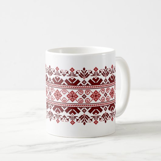 Mug Ukrainian traditional vushuvanka folk pattern red (Devant droit)
