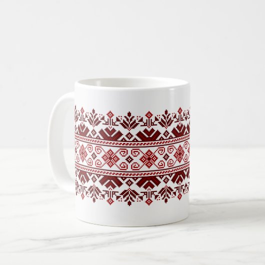 Mug Ukrainian traditional vushuvanka folk pattern red (Devant gauche)