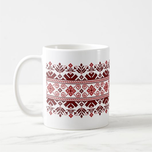 Mug Ukrainian traditional vushuvanka folk pattern red (Gauche)