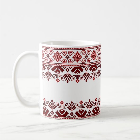Mug Ukrainian traditional vushuvanka folk pattern red (Gauche)